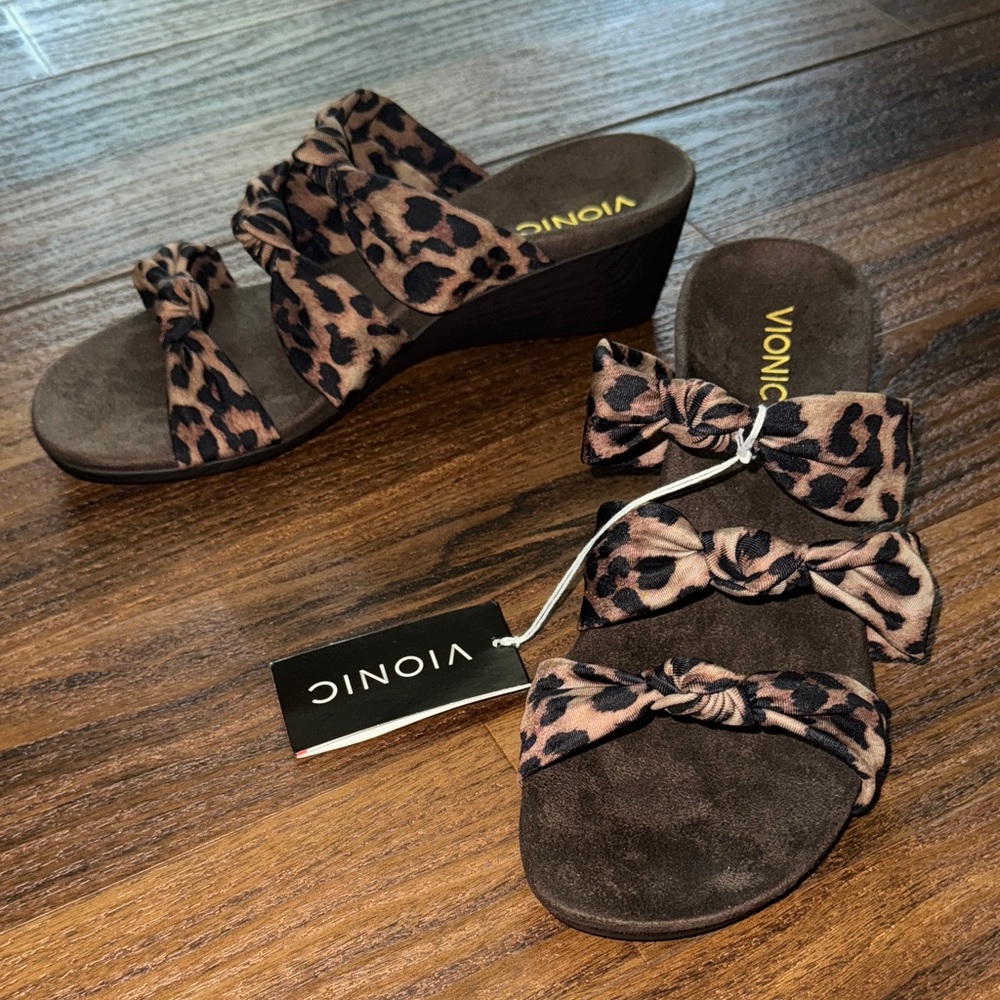 Vionic Leopard Print Wedge Sandals